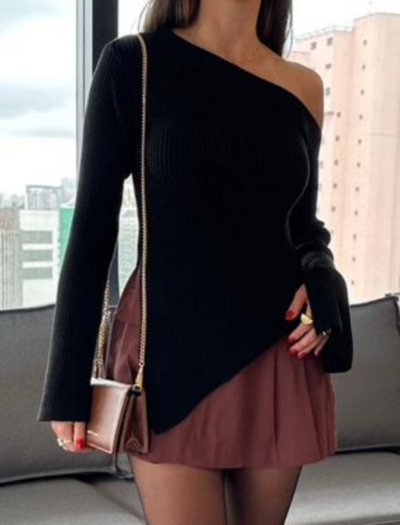 Asymmetrical Off-Shoulder Knit Top