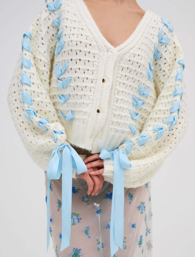 V-neck Tie-front Knit Cardigan