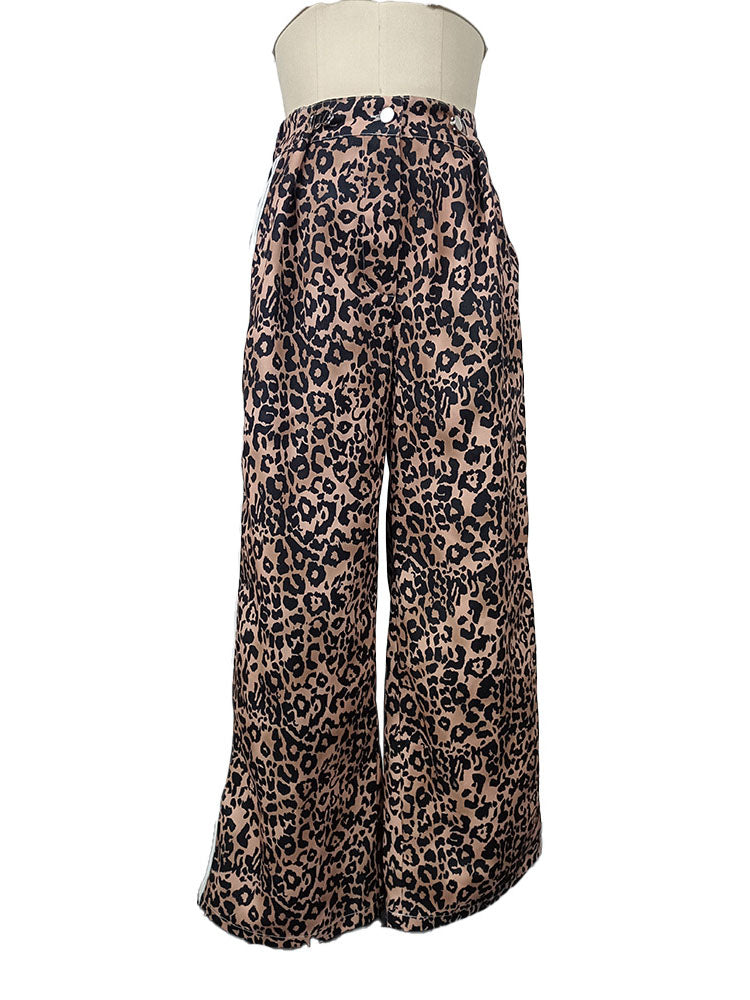Stripes Leopard Wide-Leg Pants