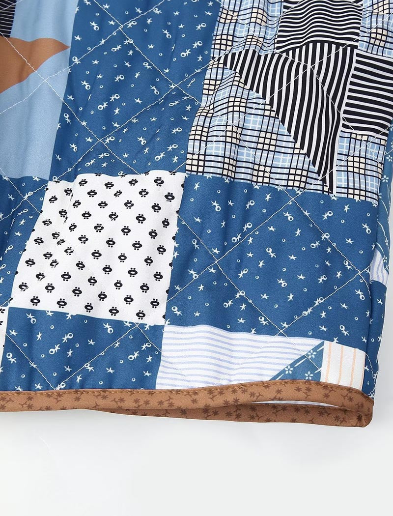 Quilted Patchwork Open-Front Jacket