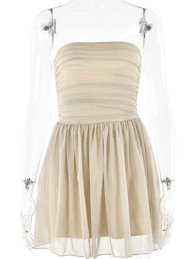 Strapless Ruched Shimmer Mini Dress