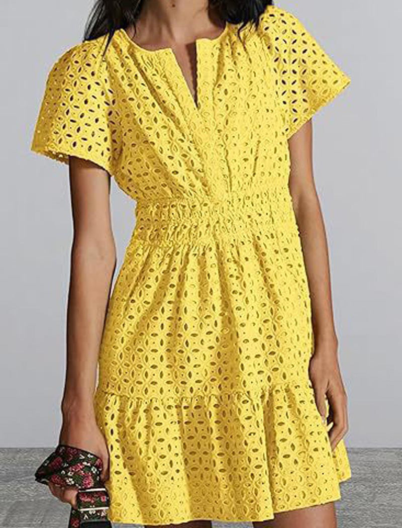 Eyelet Short-Sleeve Mini Dress
