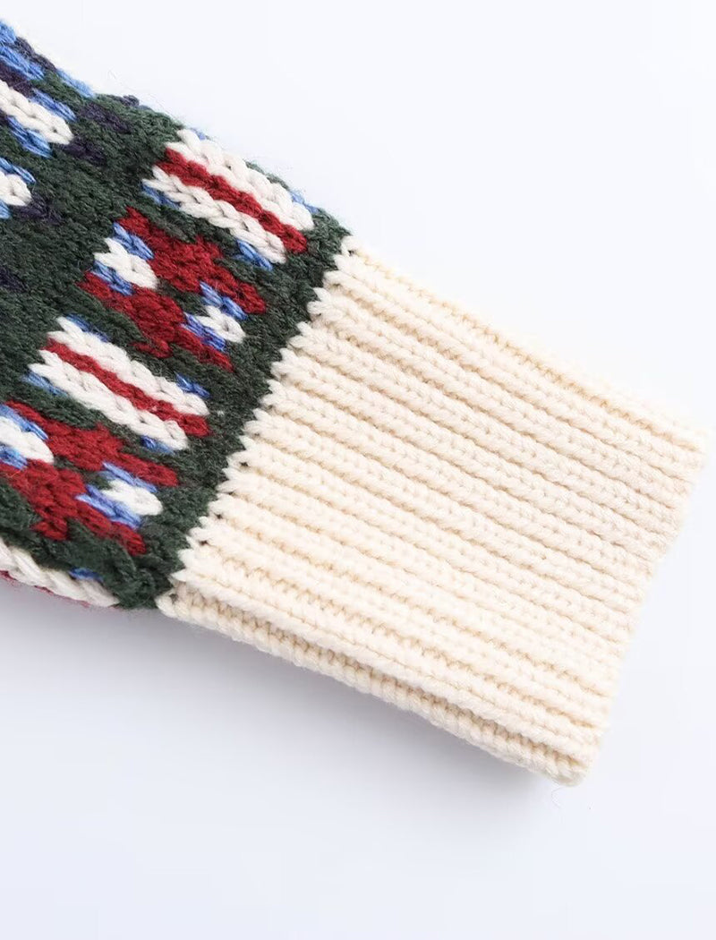 Jacquard Knit Panel Casual Sweater