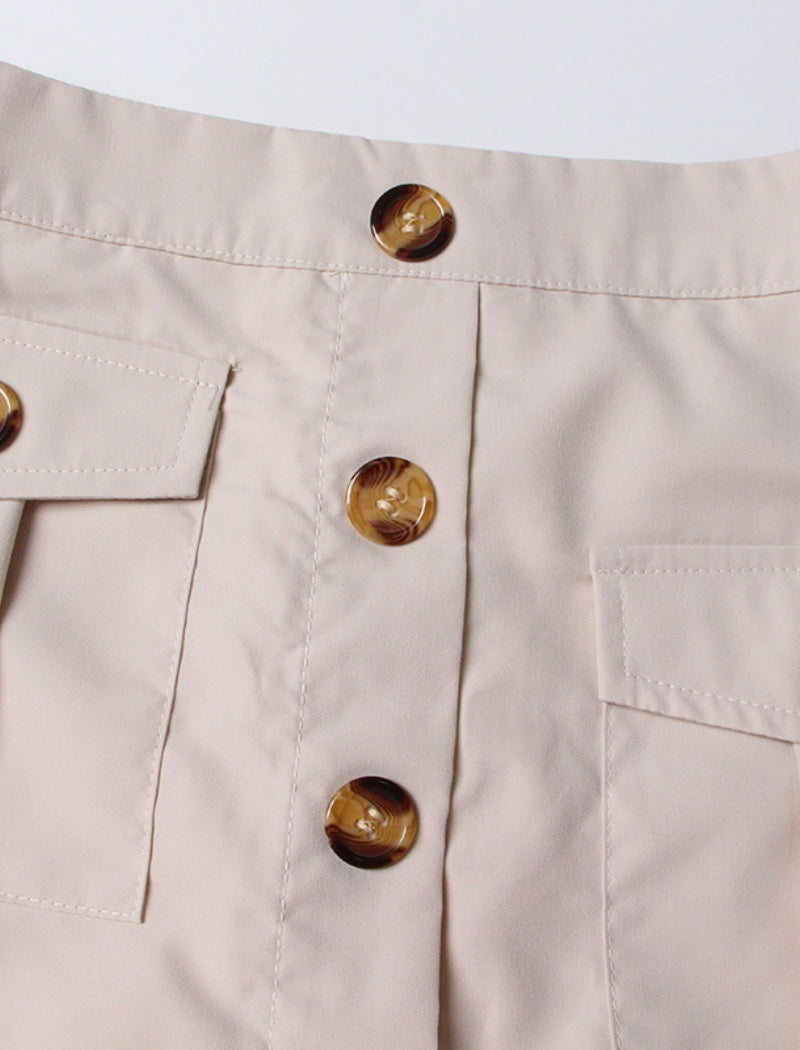 Asymmetrical Pleated Skirt with Button Details