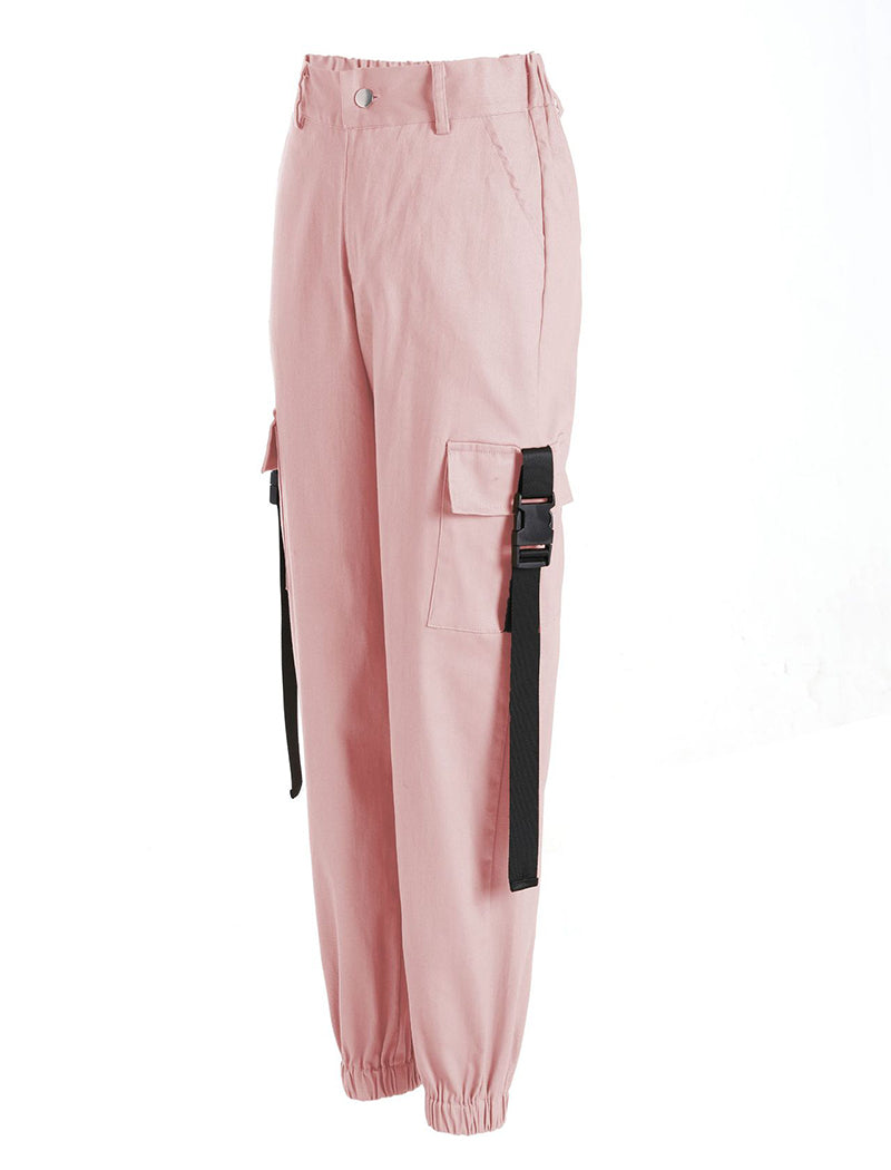 Ribbon Backpack Button Casual Pants