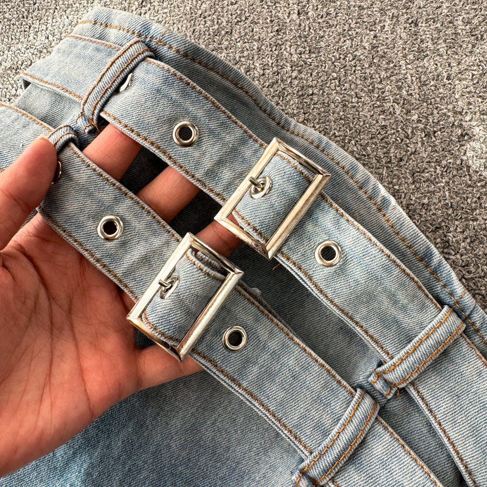 Double Buckle Denim Tube