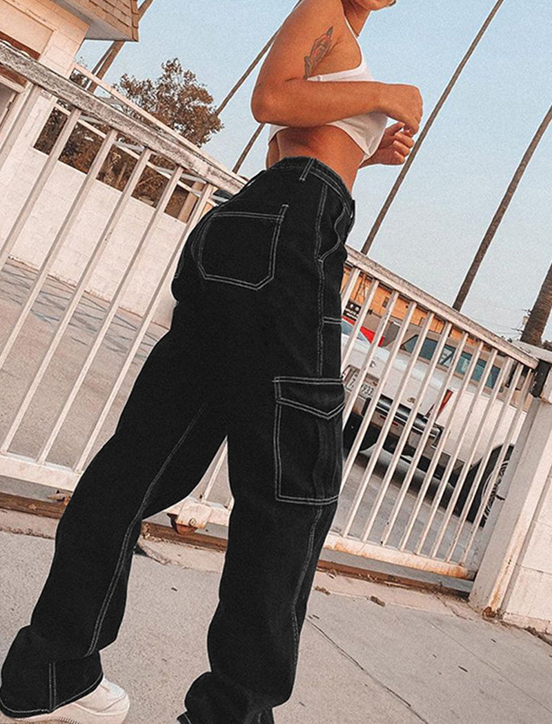 Denim Semi-Elastic Cargo Pants