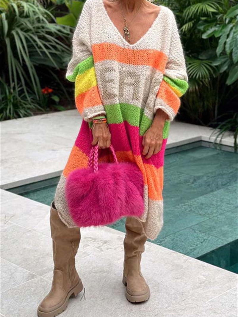 Oversized Colorblock Striped Sweater