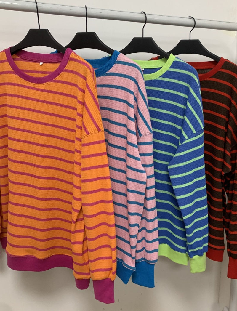 Striped Loose-Fit Sweater with Drop Shoulders