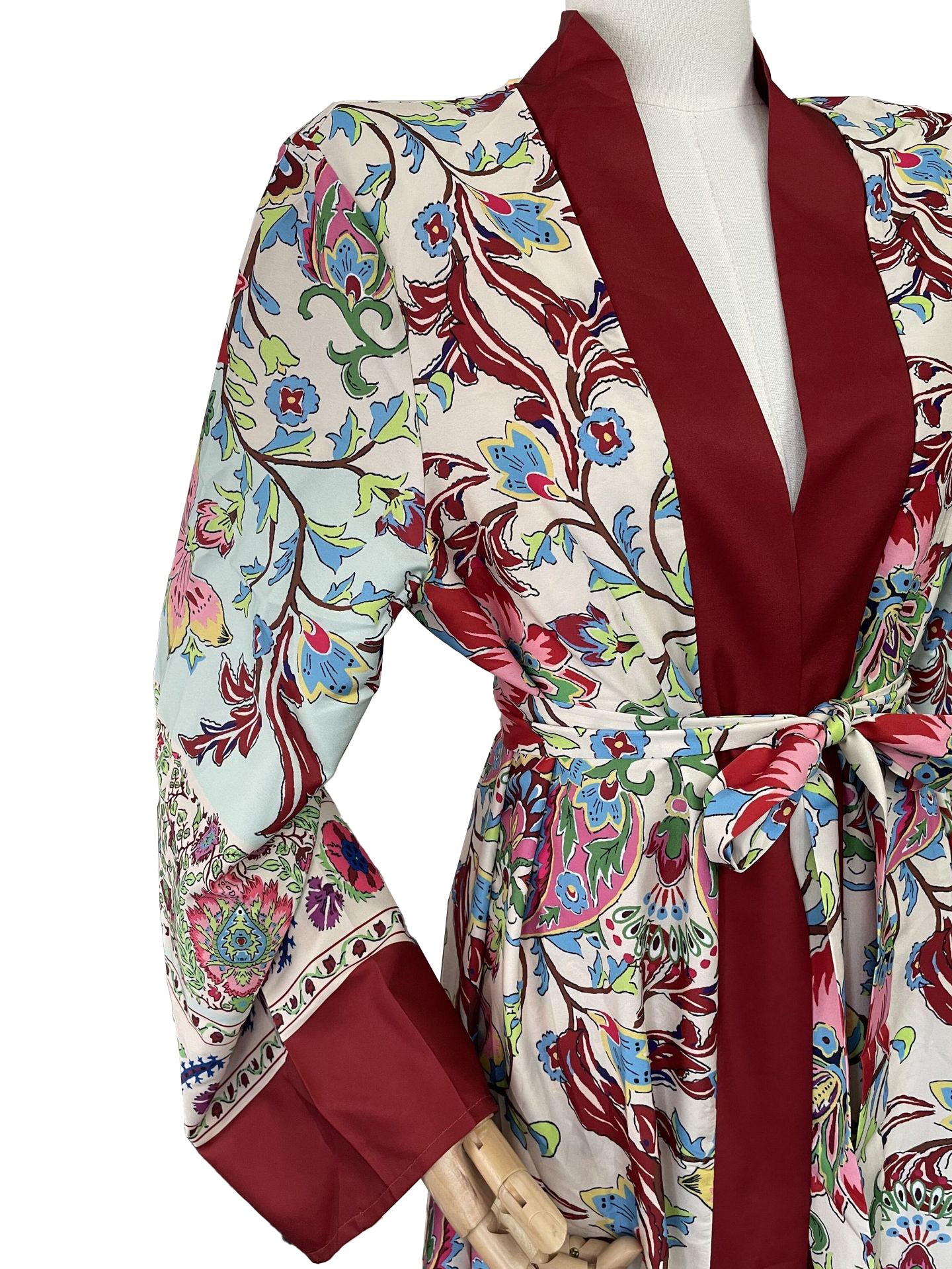 Floral Print Open Front Kimono and Wide-Leg Pants Set