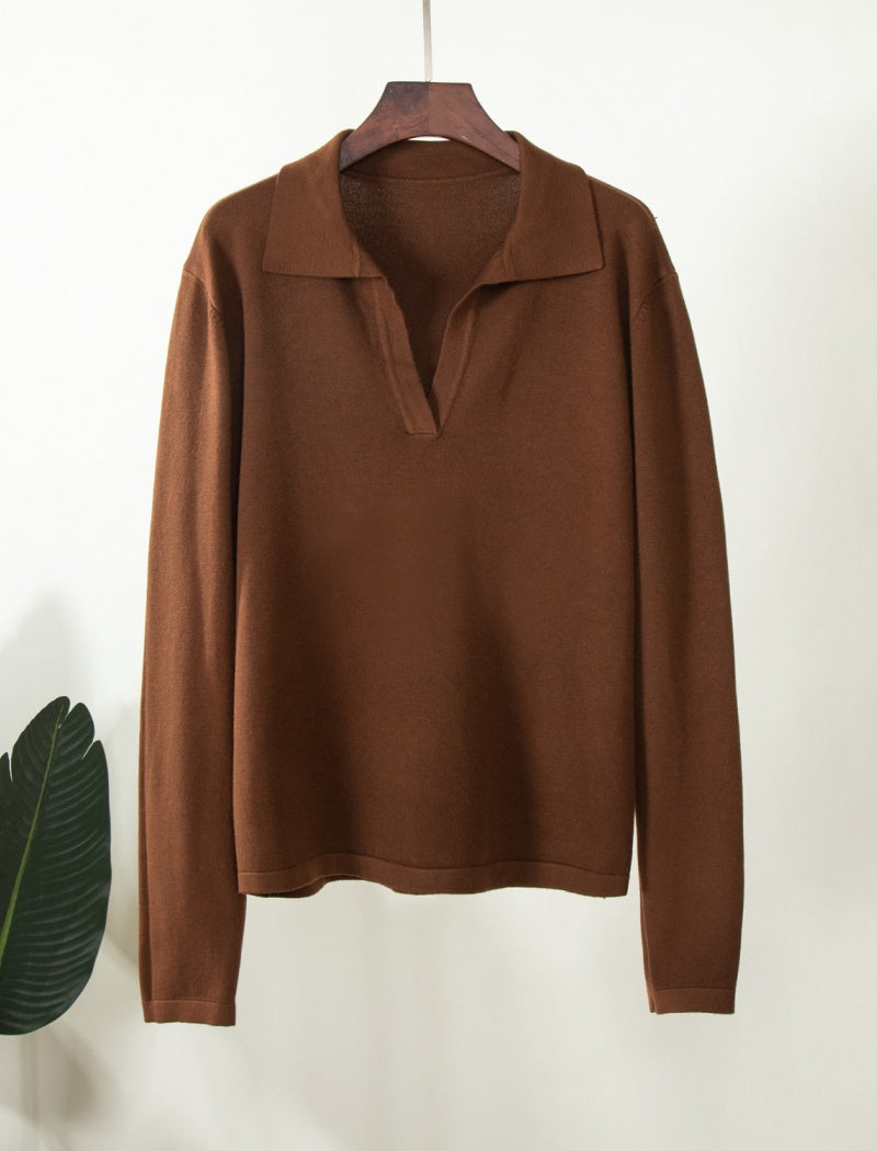 V-Neck Long-Sleeve Polo Shirt