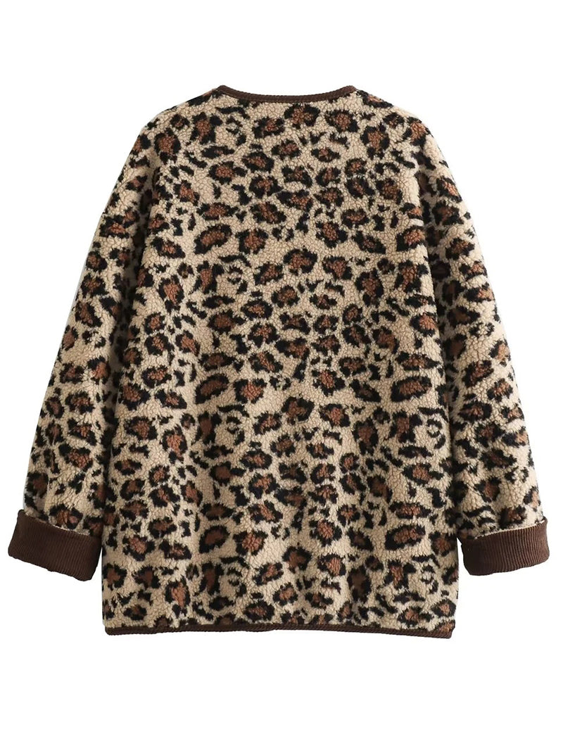 Button-Up Oversized Leopard Print Jacket
