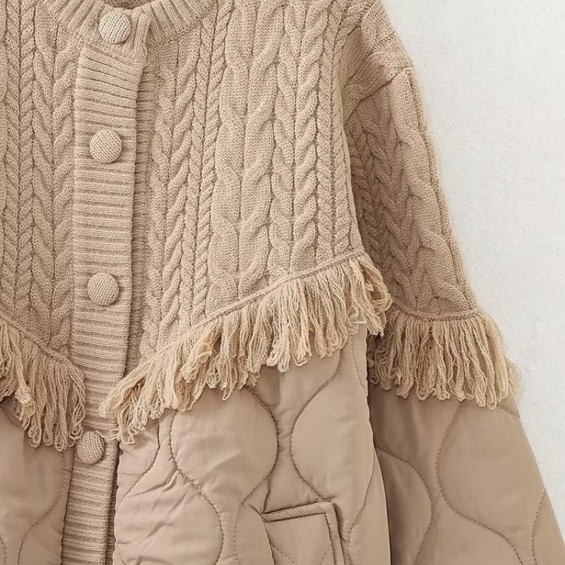 Quilted Knit Jacket with Fringe