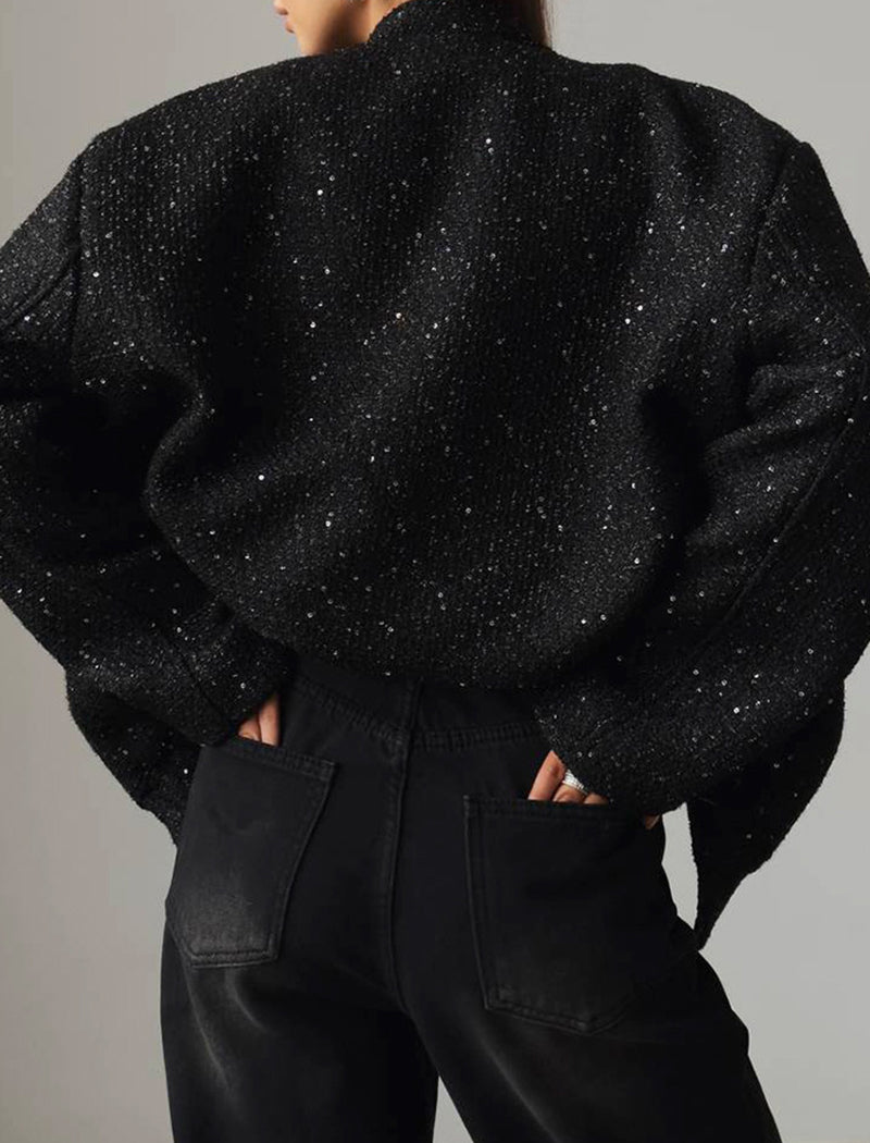 Sequin Stand-Collar Loose Jacket