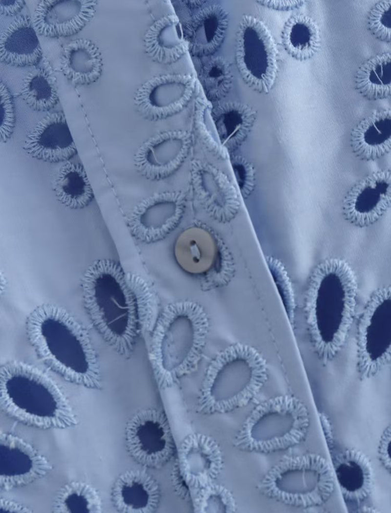 Eyelet Detail Button-Up Shirt