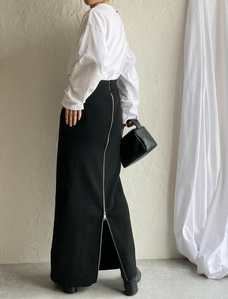High-Waisted Maxi Skirt with Front Zipper