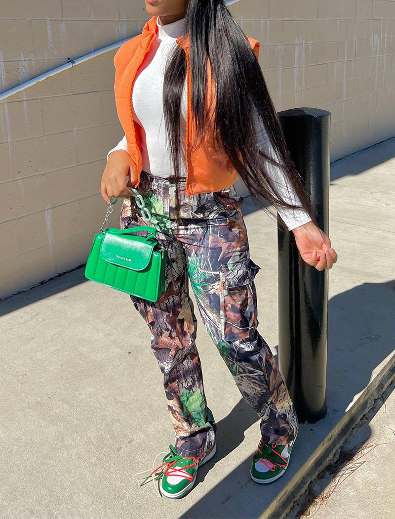 Camouflage Cargo Pants with Drawstring Waist