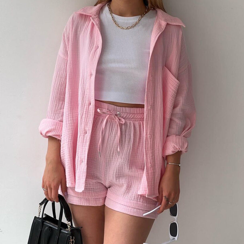 Casual Shirt and Drawstring Shorts Set