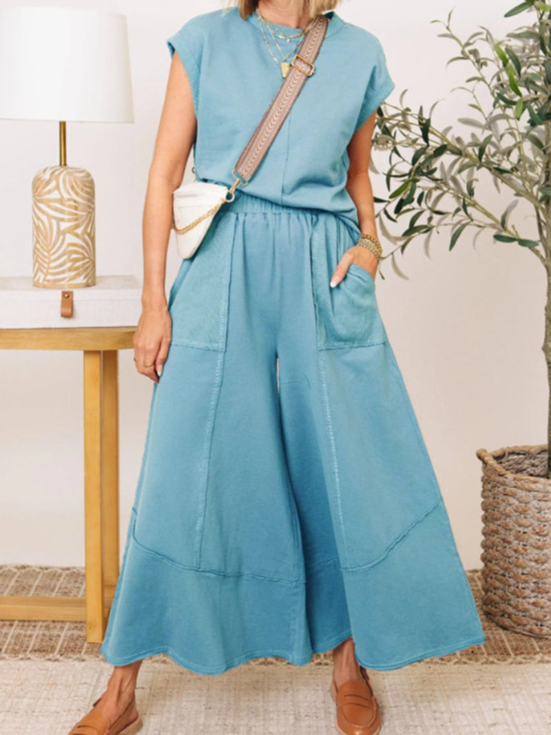 Sleeveless Top and Wide-Leg Pant Set