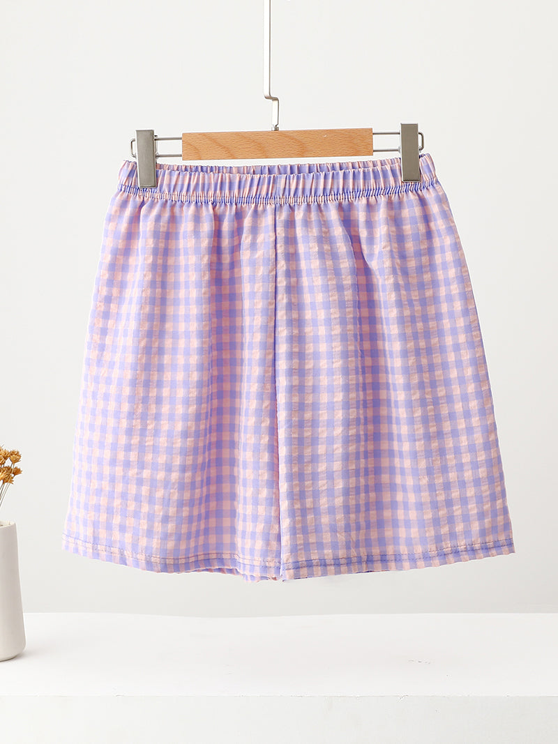 Checkered Elastic Waist Shorts