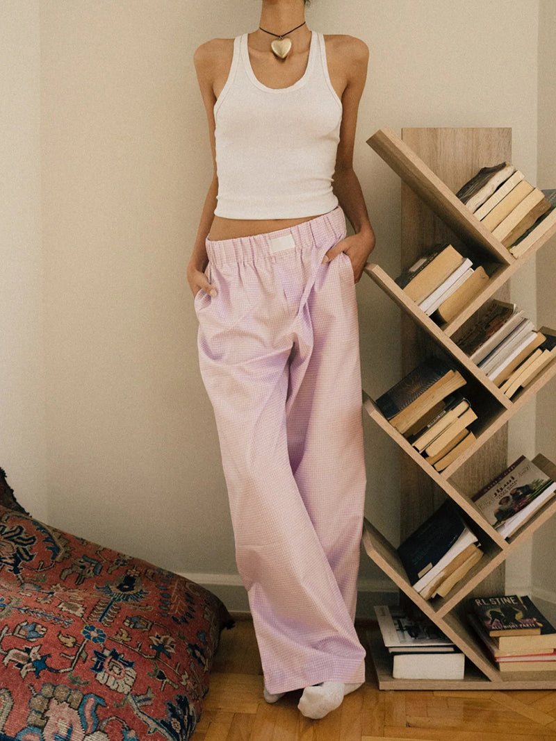 Plaid Mid-Rise Pants