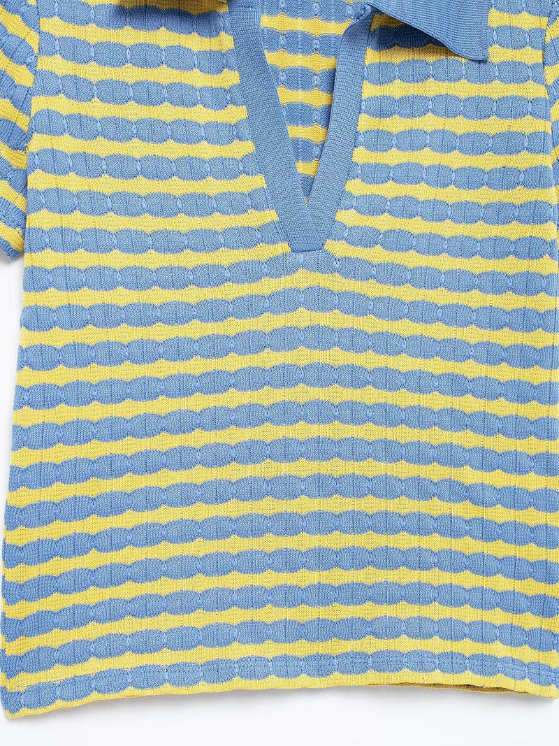 Striped Polo Collar Top