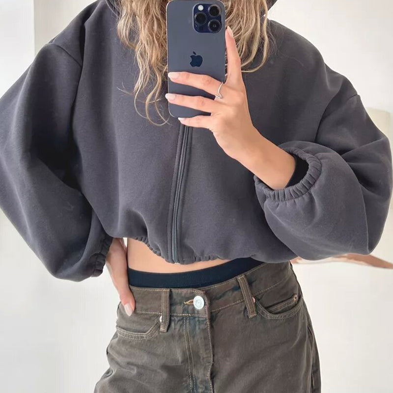Cropped Zip-Up Hoodie