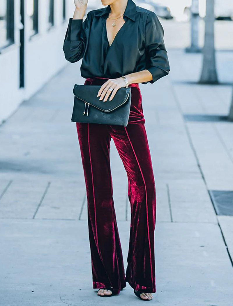 Velvet High Waist Flare Pants