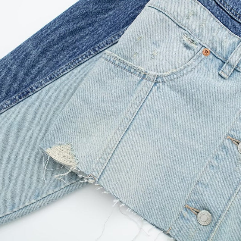 Colorblock Cropped Denim Jacket