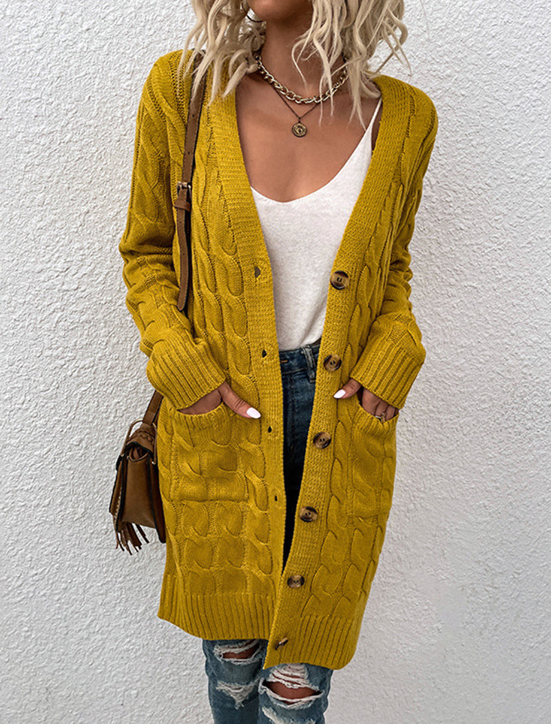 Cable Knit Longline Button-Up Cardigan