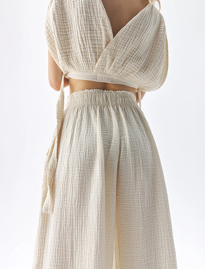 High-Waist Wide-Leg Textured Pants