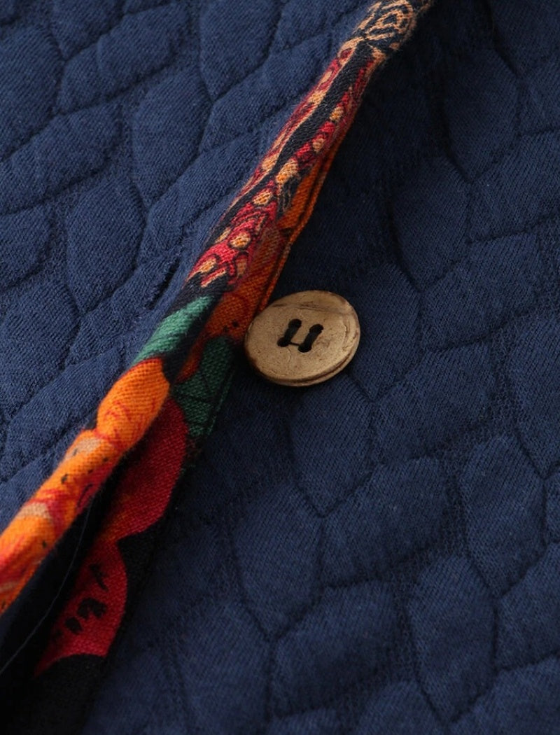 Quilted Hooded Long Jacket with Printed Lining