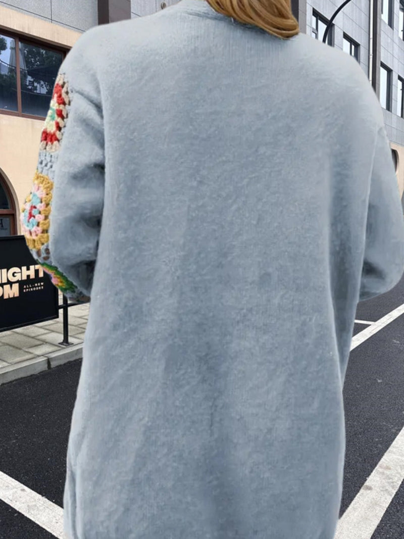 Crochet Sleeve Open-Front Cardigan