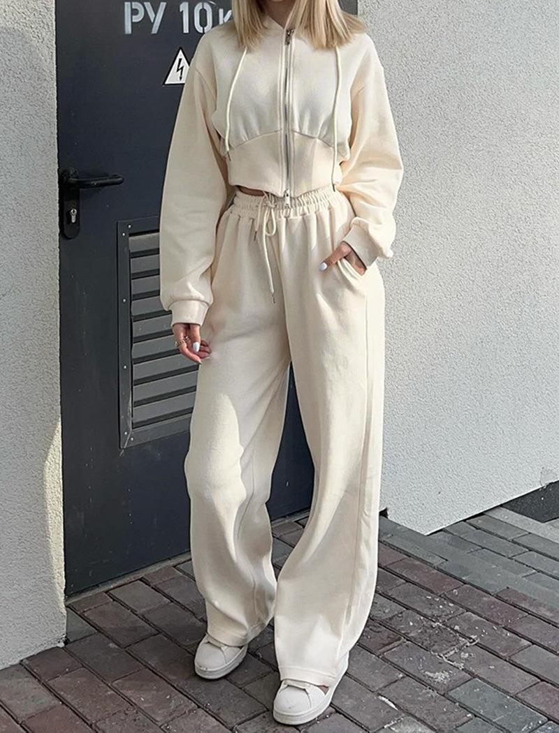 Cropped Zip-Up Hoodie and Joggers Set