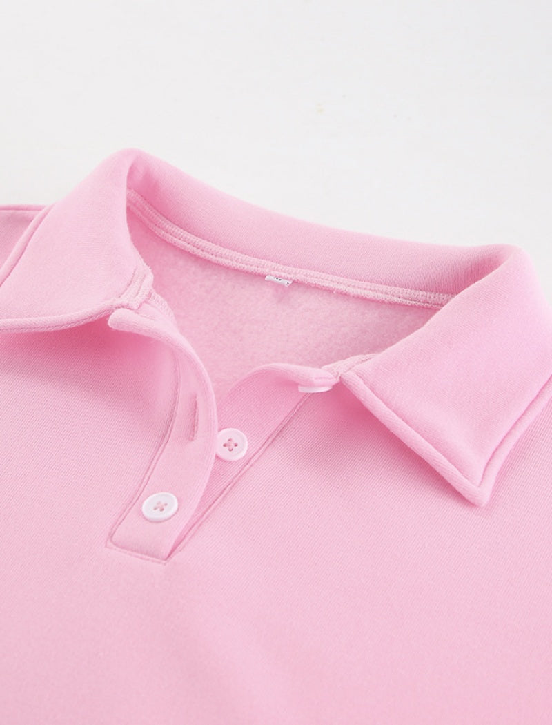 Relaxed Fit Polo Collar Top and Pants Set