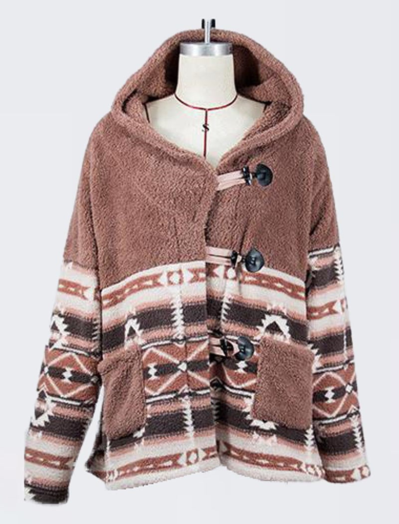 Printed Fleece Lined Hooded Jacket