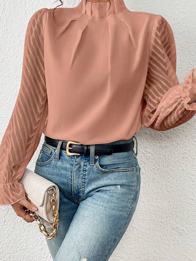 Solid Sheer Sleeve Blouse