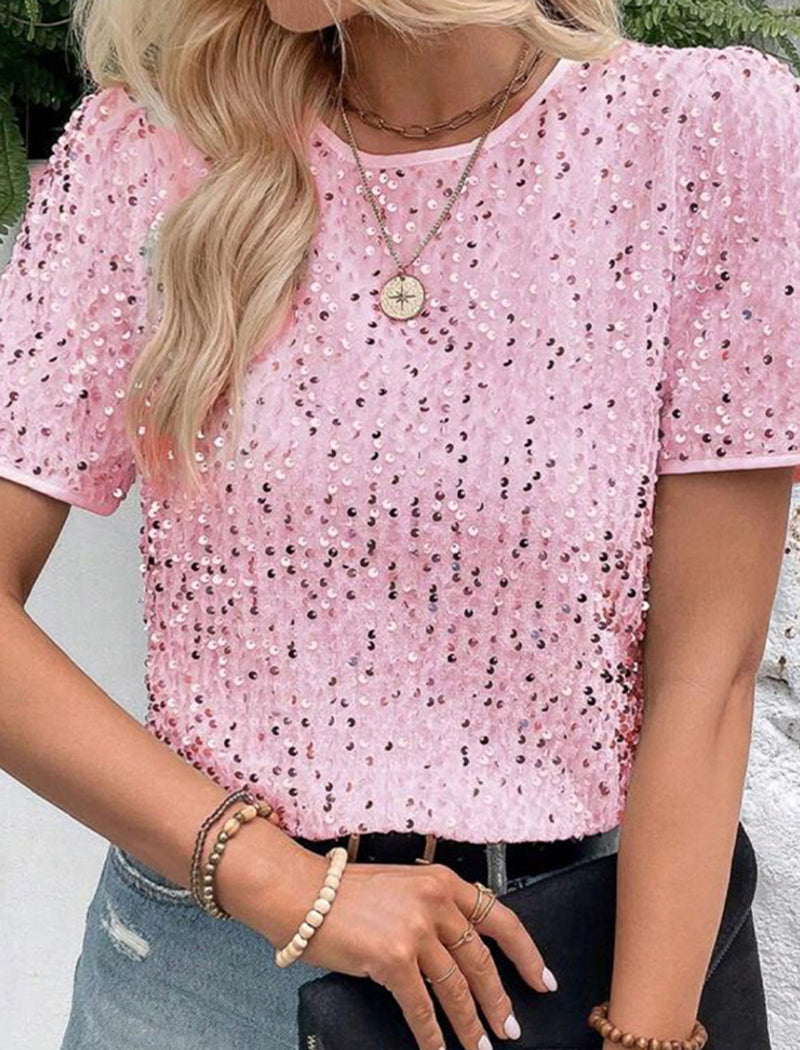 Short-Sleeve Sequin Top