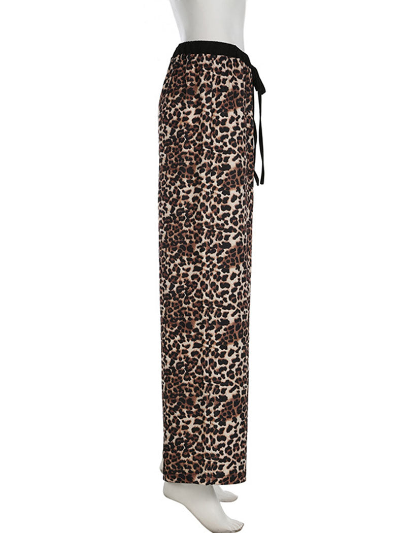 Leopard Print Drawstring Pants
