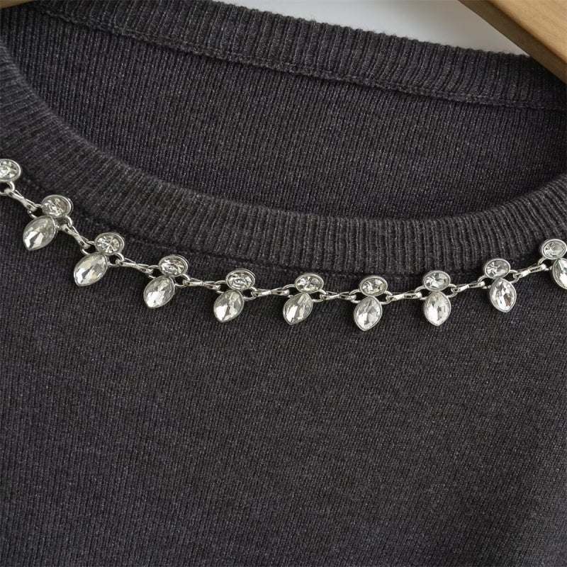 Rhinestone Embellished Crewneck Sweater