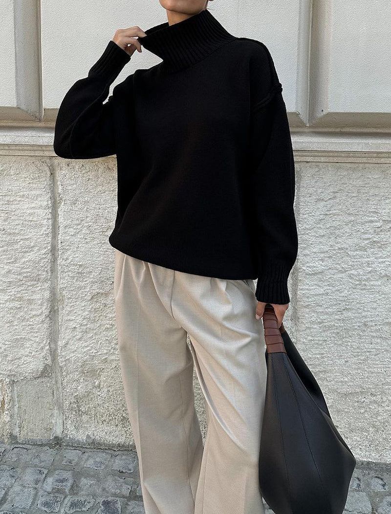 Oversized Turtleneck Sweater with Ribbed Hem