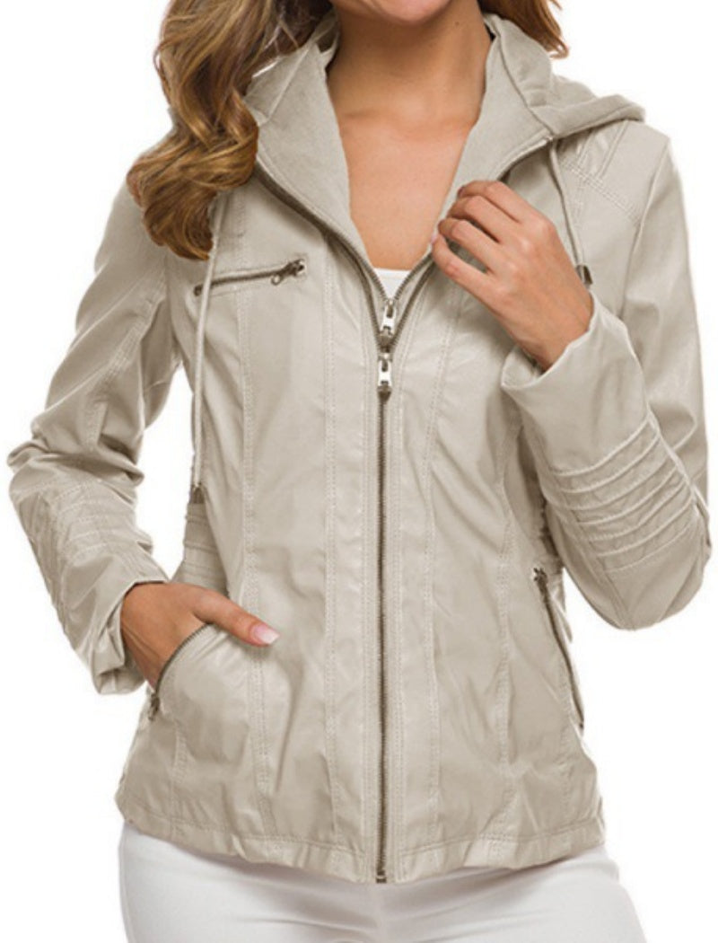 Hooded PU Leather Jacket