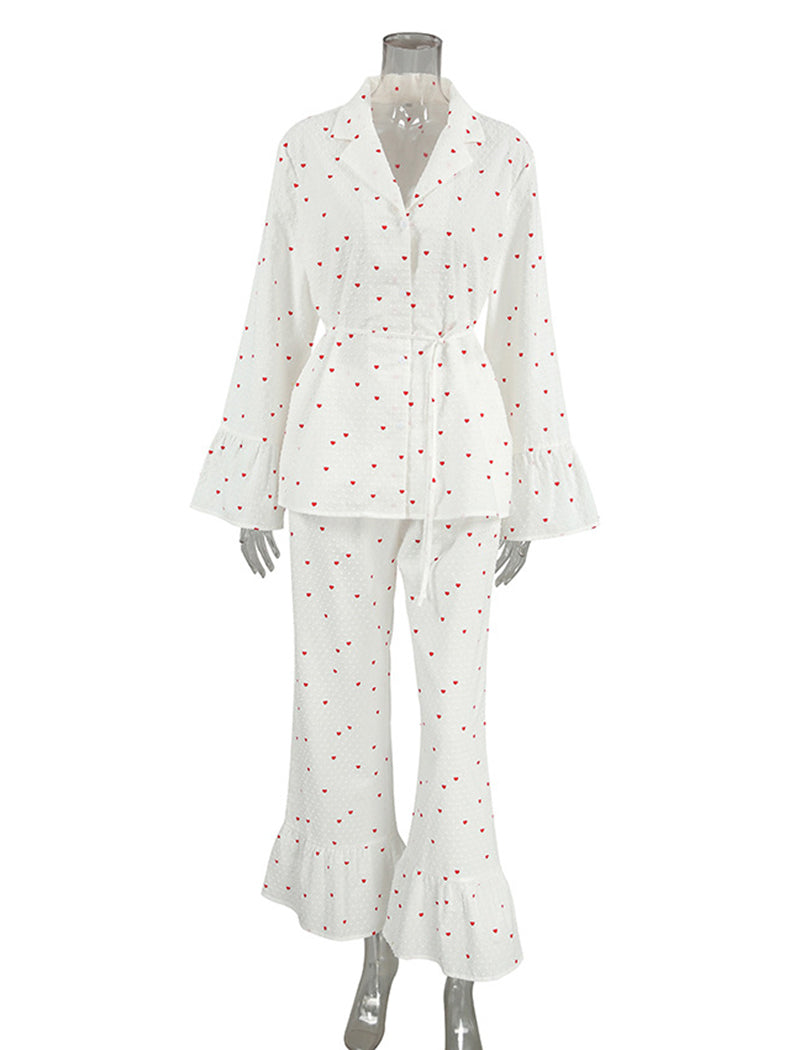 Heart Print Long Sleeve Pajama Set