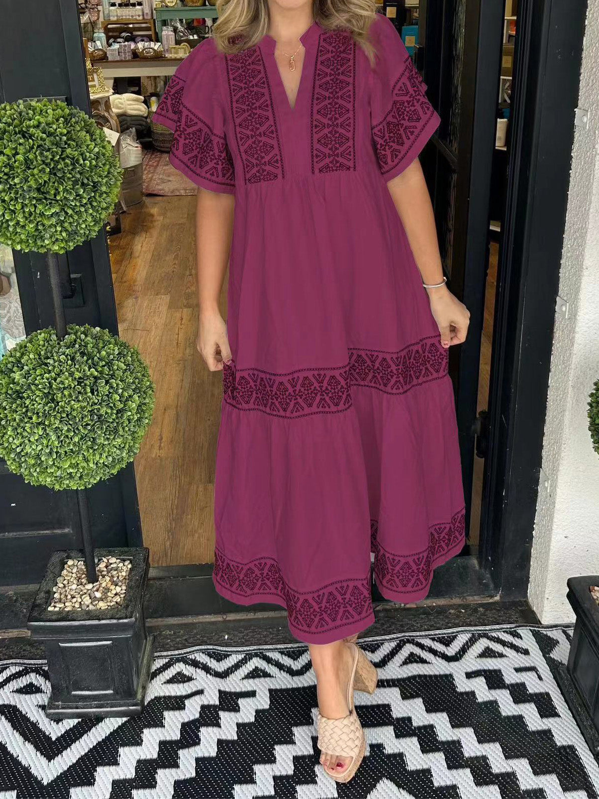 Graphic V-Neck Maxi Dress