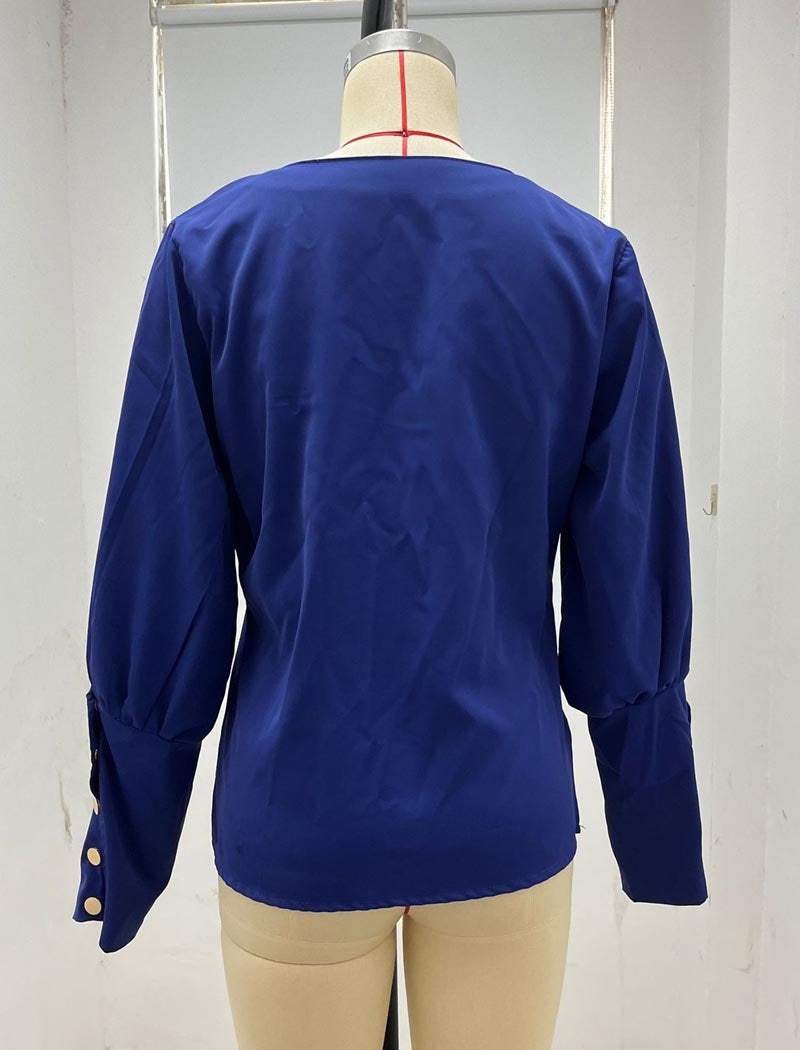 Buttoned Satin Blouse with Cuff Details