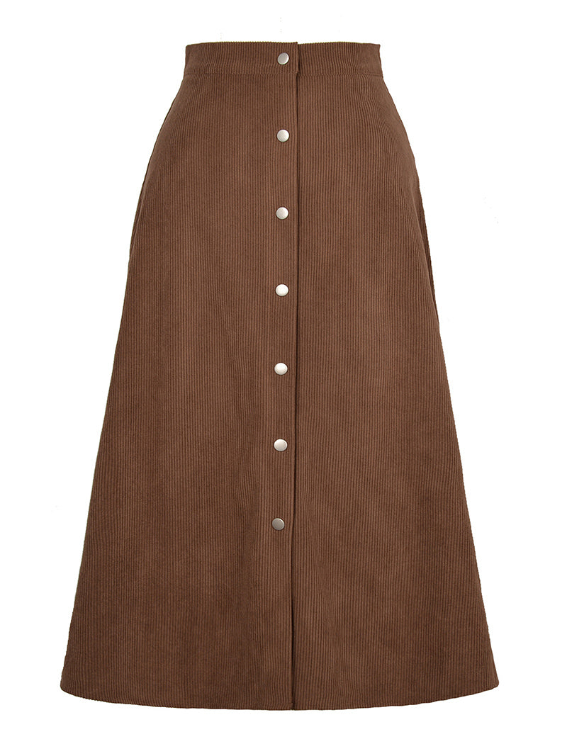 Button-Front A-Line Midi Skirt