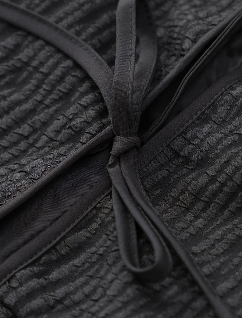 Black Tie-up Feather Jacket