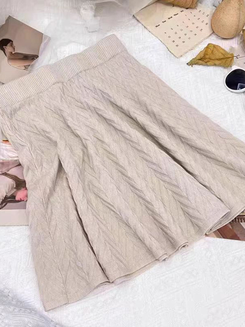 Solid Ribbed A-Line Skirt