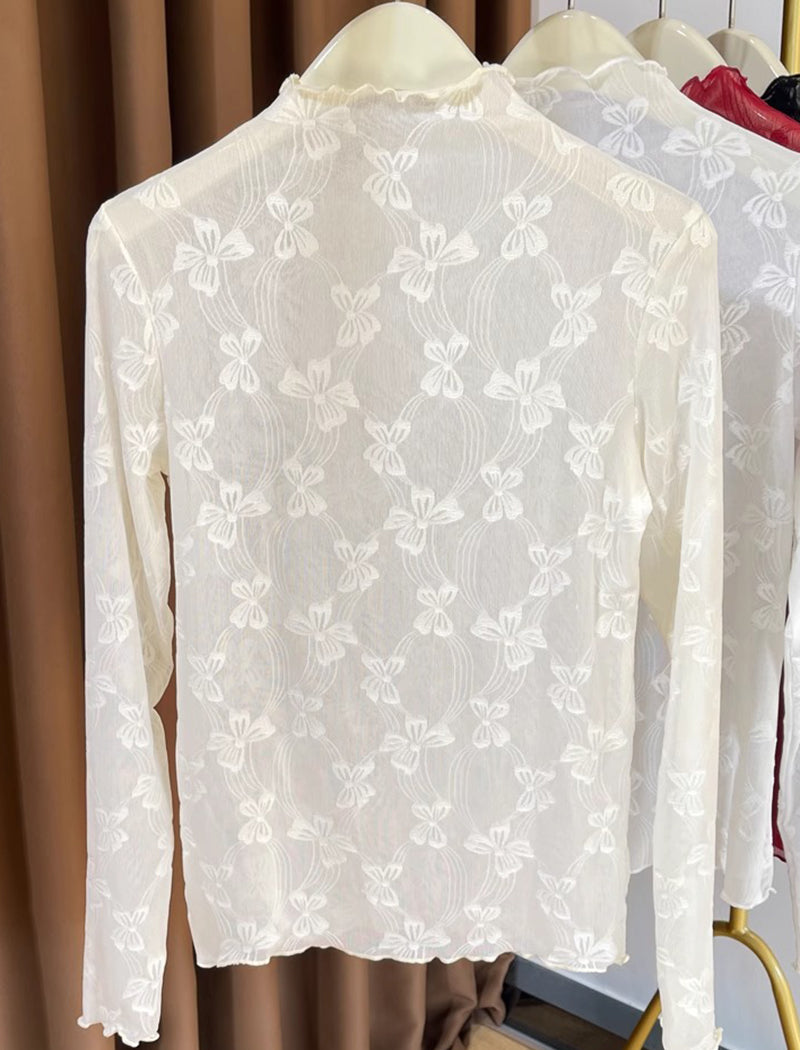 Sheer Floral Lace Long Sleeve Top