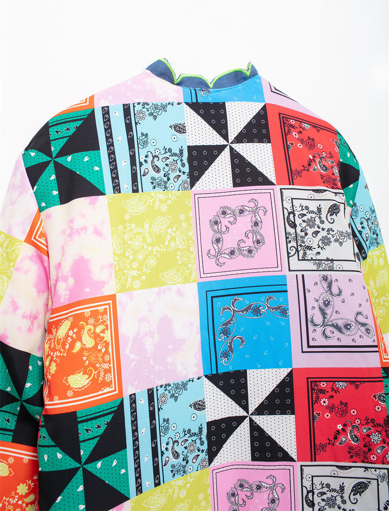 Lace Collar Loose Print Jacket